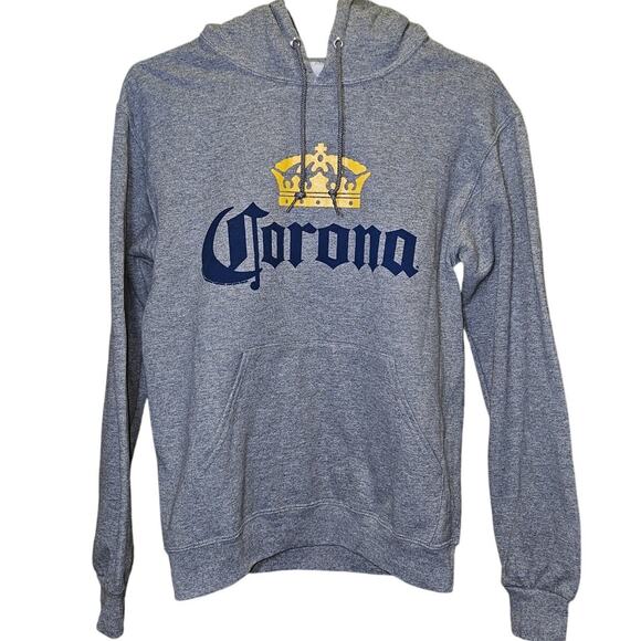 Corona Hoodie Men's Small Heather Gray Beer Cerveza Graphic Logo Casual Pullover - Picture 1 of 7